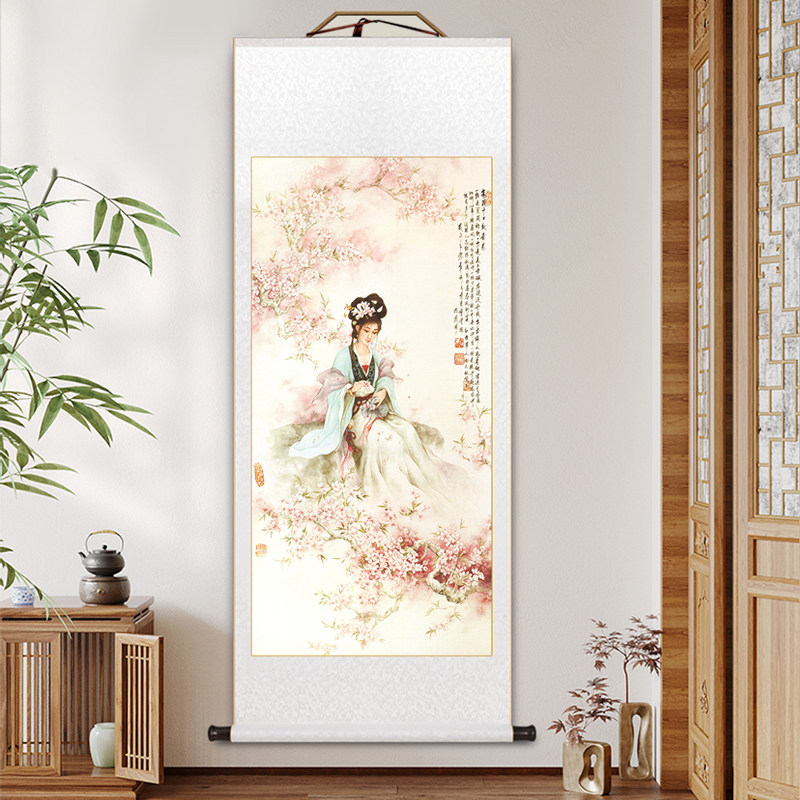 金陵十二钗工笔国画古代美女美人红楼梦林黛玉王熙凤中式卷轴挂画