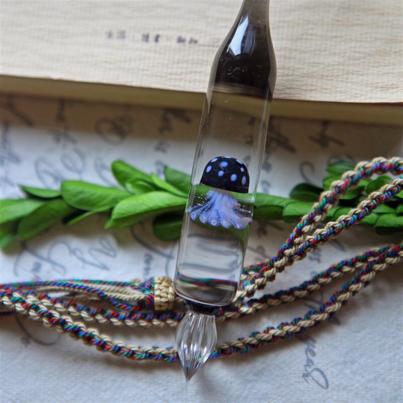 【伊塔斯玻璃】黑色水晶玻璃水母玻璃笔彩墨手作蘸水笔Glass Pen