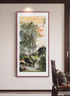旭日东升玄关挂画山水画靠山图新中式壁画东墙入户正对门装饰画