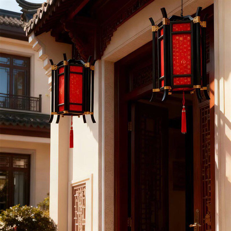 中式仿古实木六角宫灯喜庆乔迁红福灯笼国风节庆大门新年装饰灯笼