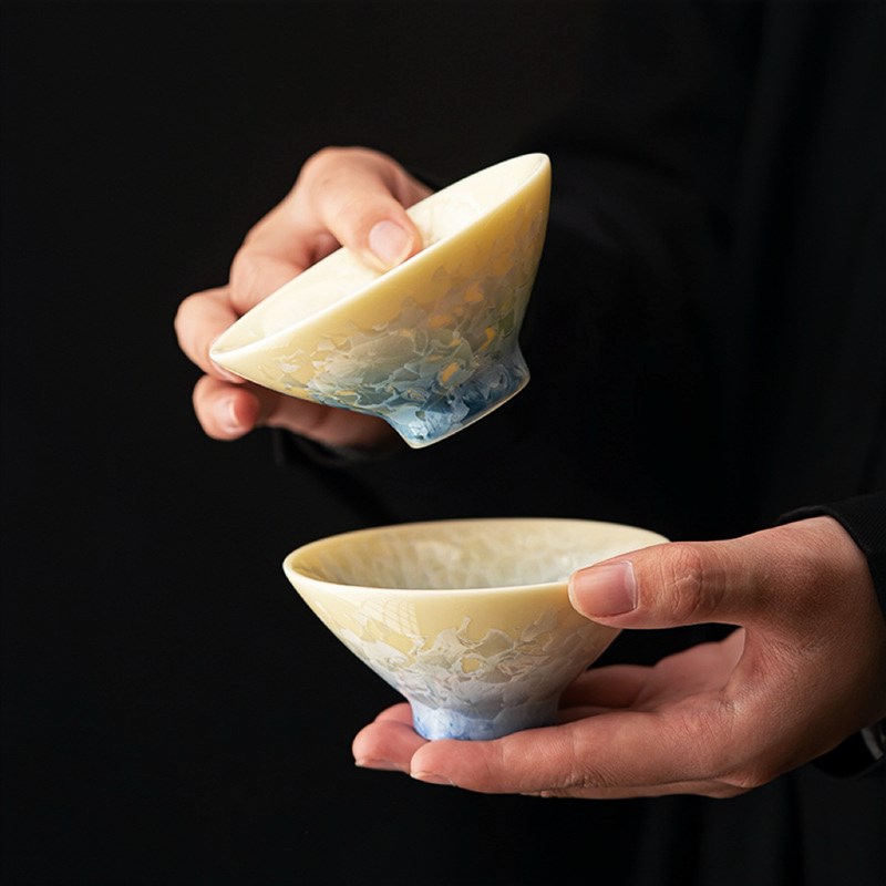 冰花结晶釉窑变斗笠主人单杯个人品茗杯三才盖碗陶瓷景德镇茶碗杯