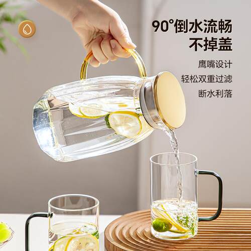 玻璃凉水壶家用耐高温高硼硅冷水壶加大容量凉白开冷泡壶加厚储水