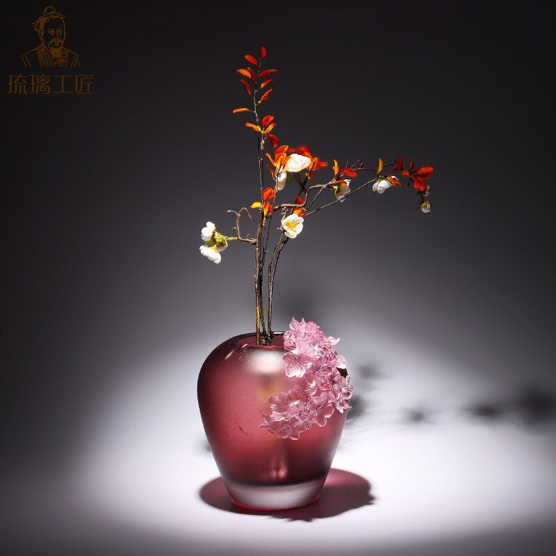 琉璃桃花花瓶摆件客厅插花轻奢高档大气艺术朋友乔迁新居礼品送人