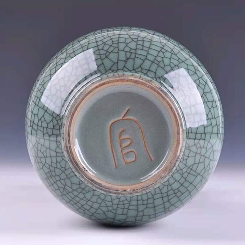 仿古官窑开片凤尾扁瓶景德镇珍品瓷器复古开片花瓶玄关桌面摆件