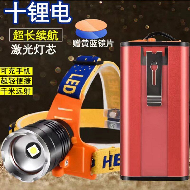 【可伸缩变焦】两件式强光头灯大容量移动充超长续航LED雷射灯芯