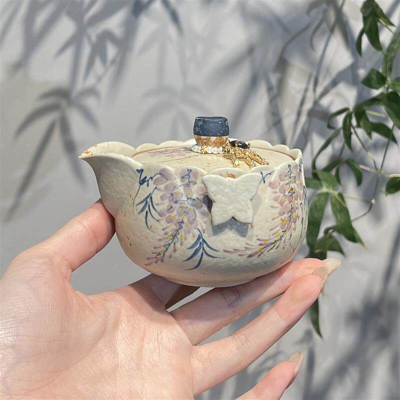 惊蛰 原矿陶泥手绘紫藤花茶壶茶具旅行套装便携式女士专用泡茶壶