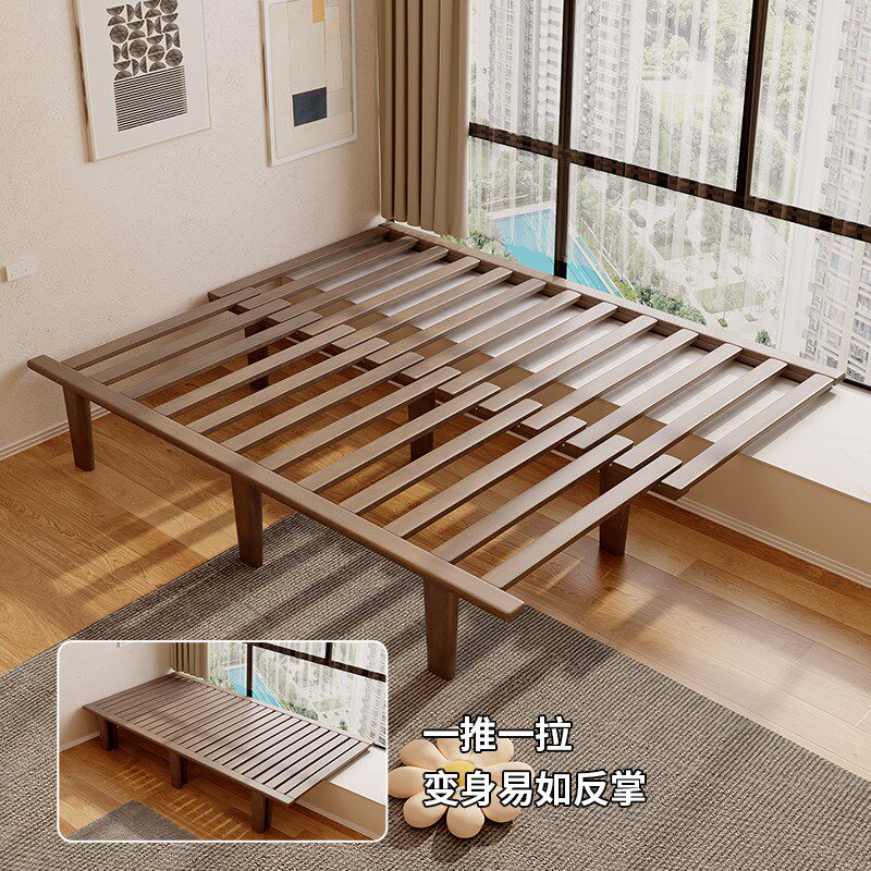 无床头床抽拉飘窗床实木伸缩床卧室沙发床可定制收缩排骨架单人床