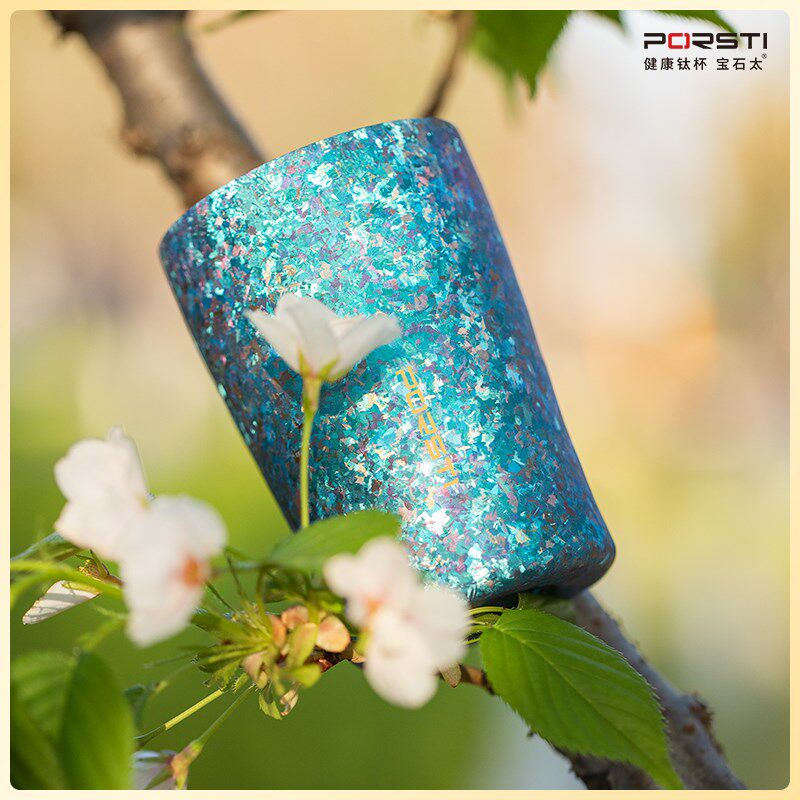 宝石太钛杯钛金属随心杯双层纯钛带盖牛奶咖啡豆浆啤酒杯抑菌
