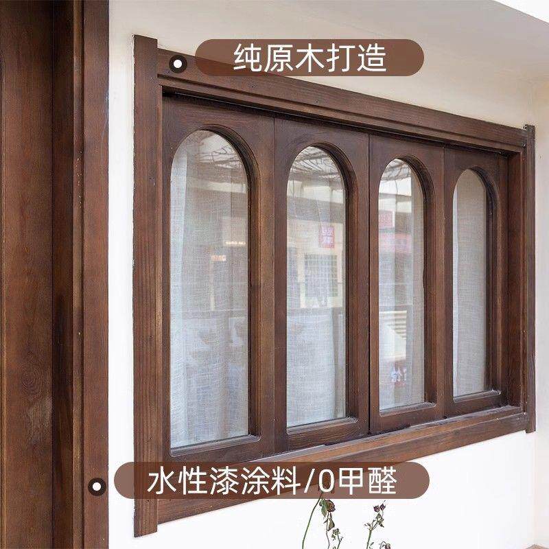 网红实木玻璃门室内门店铺平开门拱形门复古玻璃套装门民宿包厢门