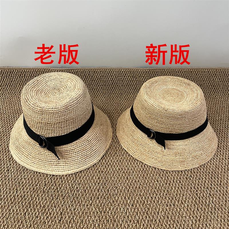 26新品日系草编帽女新款拉菲草帽遮阳渔夫帽平顶法式大檐帽可折叠