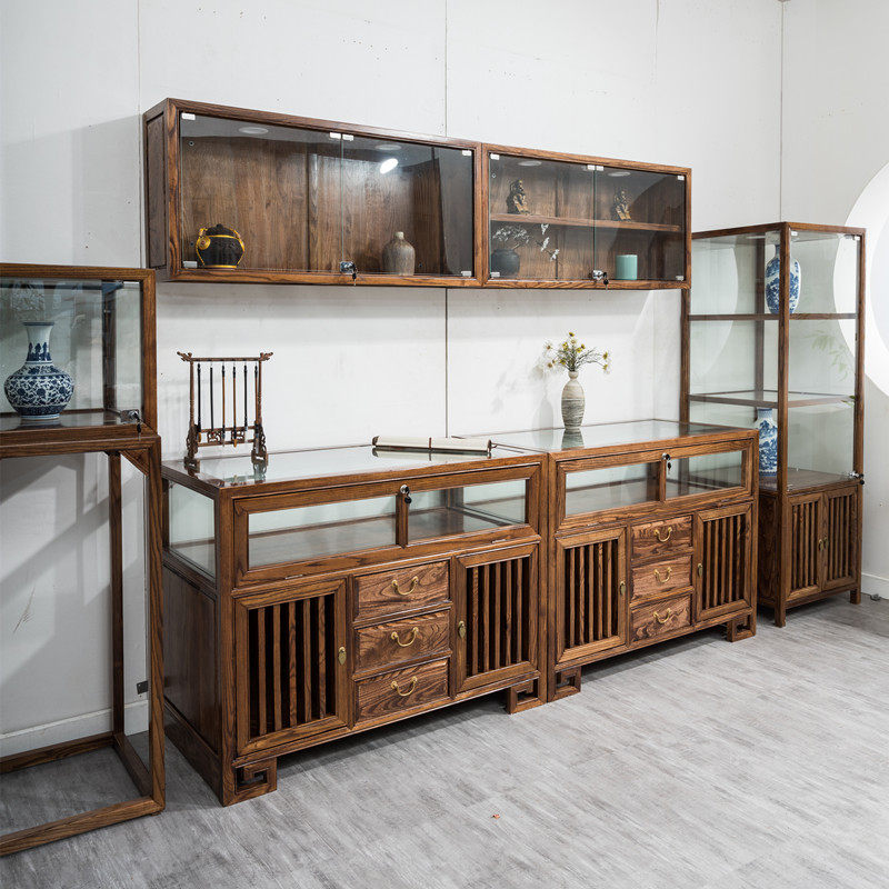 新中式实木珠宝展示柜玻璃展柜玉器首饰精品货架展示柜中岛台壁柜