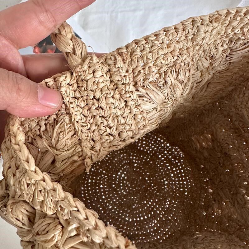手工编织花朵水桶包女海边度假单肩手提包法式浪漫拉菲草夏草编包