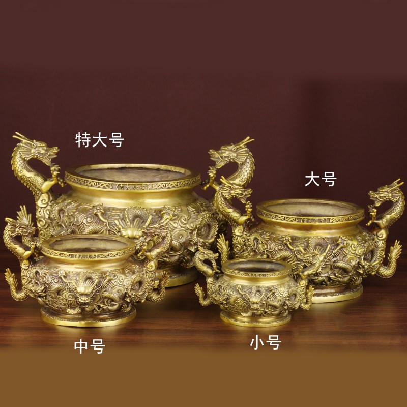 纯铜香炉九龙摆件大号居家用客厅熏炉室内中式佛堂祠堂双龙聚宝盆