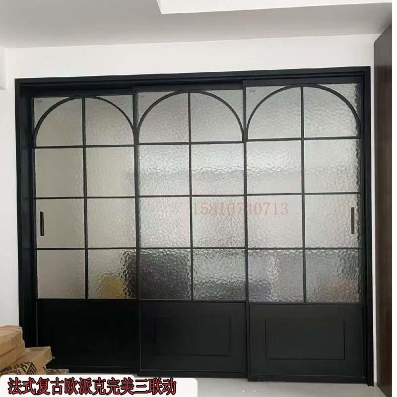 北京极窄厨房推拉门法式复古移门三联动推拉吊轨门铝镁合金隔断门