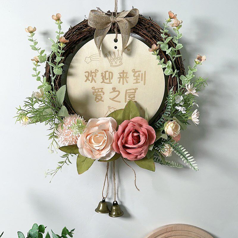 创意仿真花环挂饰客厅入户门上遮丑挂件玄关卧室装饰女孩房间门牌