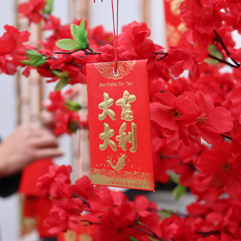 仿真桃花树假树大型商场元宵节发财红包许愿树室内装饰祈福树造景