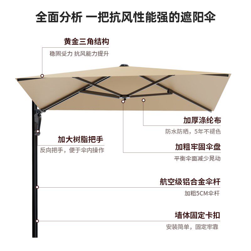 户外遮阳伞庭院墙壁伞伸缩伞花园露台太阳能带灯壁挂伞室外太阳伞