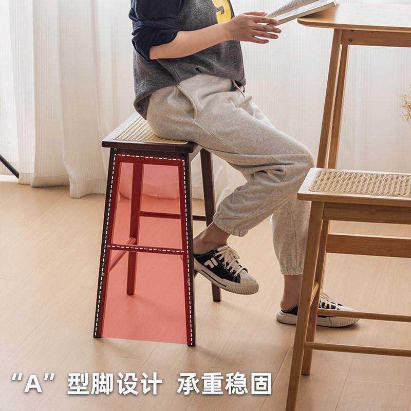 藤编高脚凳家用客厅凳子楠竹加厚岛台吧台凳简约餐厅高板凳小方凳