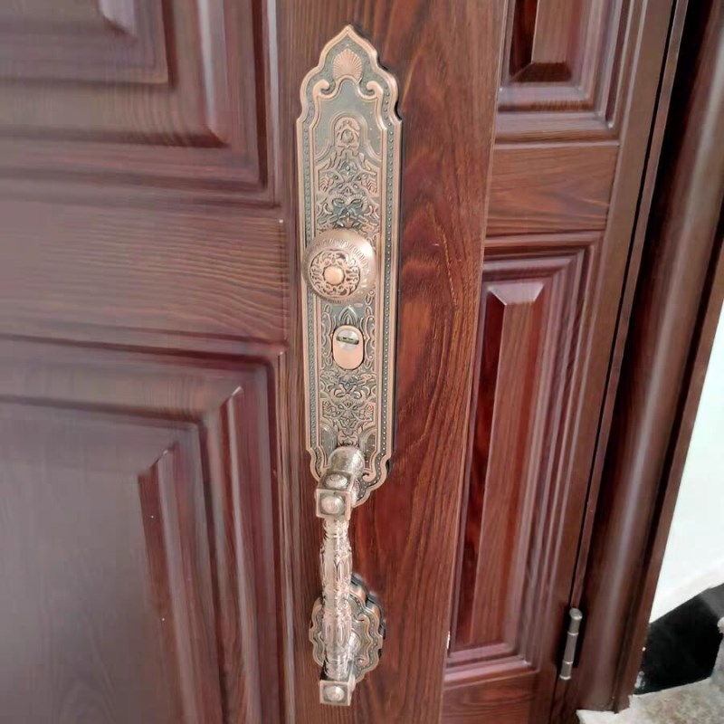 .豪华别墅锌合金大门把手双门对开门拉手加厚防盗门板手锁通用