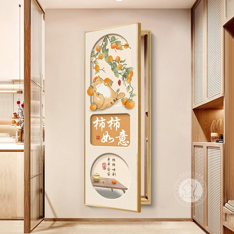 隐藏式全身镜装饰画隐形翻盖开门穿衣镜子可关闭推拉入户玄关壁画