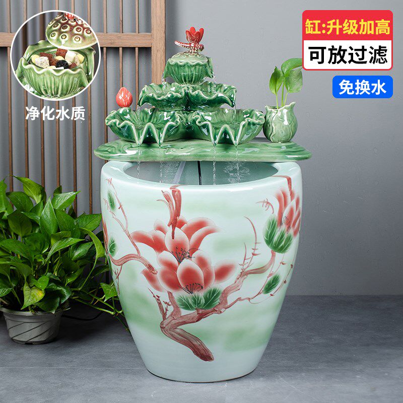景德镇陶瓷鱼缸加高鱼缸流水喷泉金鱼缸加湿造景荷花缸乌龟睡莲缸