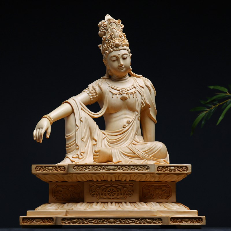 桧木精雕人物佛像神像金刚座佛龛底座摆件家居装饰品实木工艺品