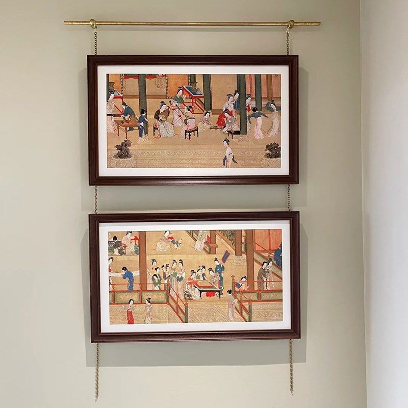 挂画器轨道法式复古设计师吊链挂画杆玄关装饰画DIY黄铜挂画绳