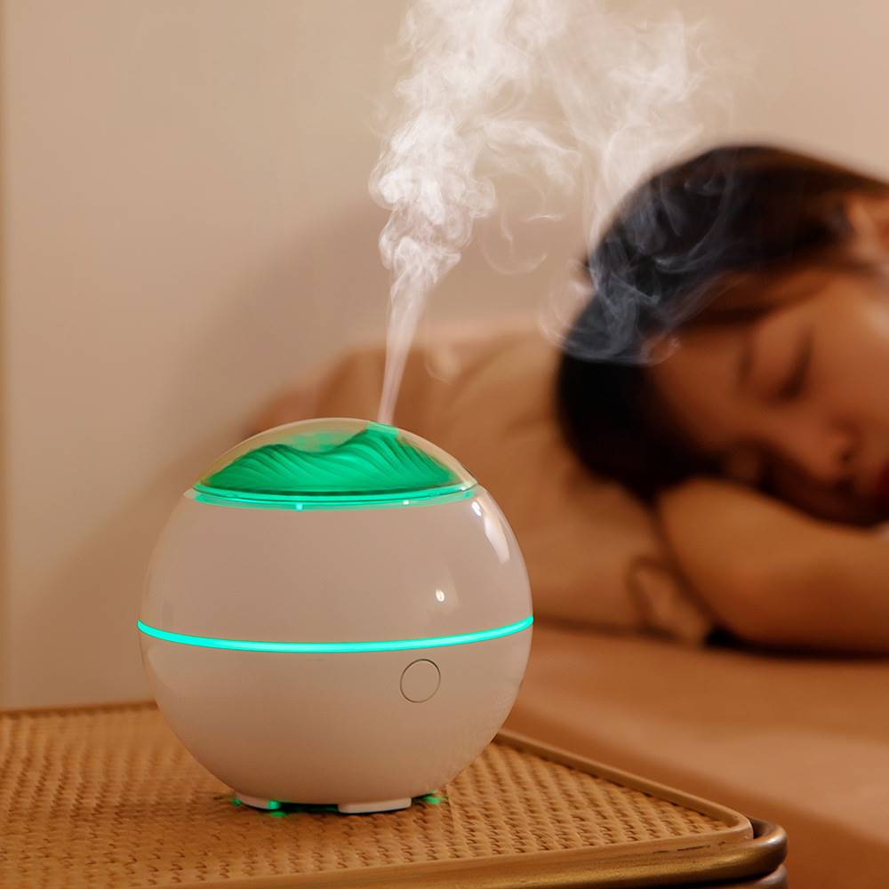 新品加湿器USB超声波香薰机定时静音圆形球形木纹大理石七彩夜灯