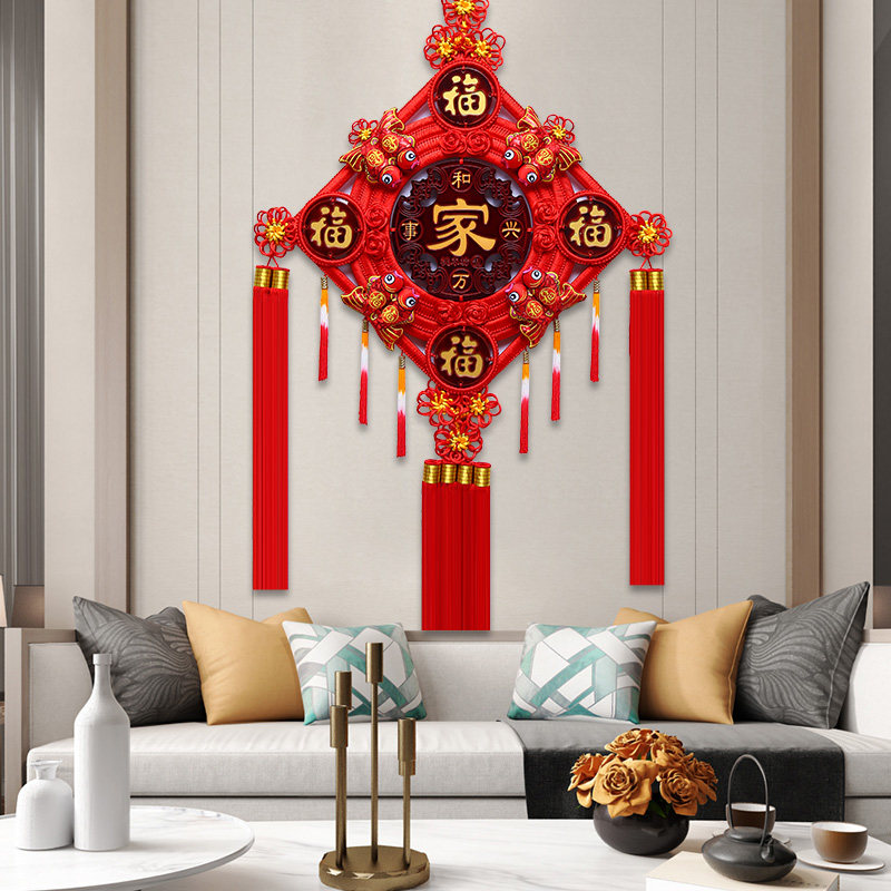 喜彩年货中国结挂件客厅大号桃木电视背景墙新房装饰家居小平安结