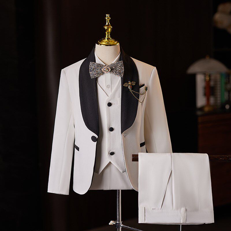 儿童西装套装白色花童主持人礼服男童生日西服钢琴走秀演出服秋冬