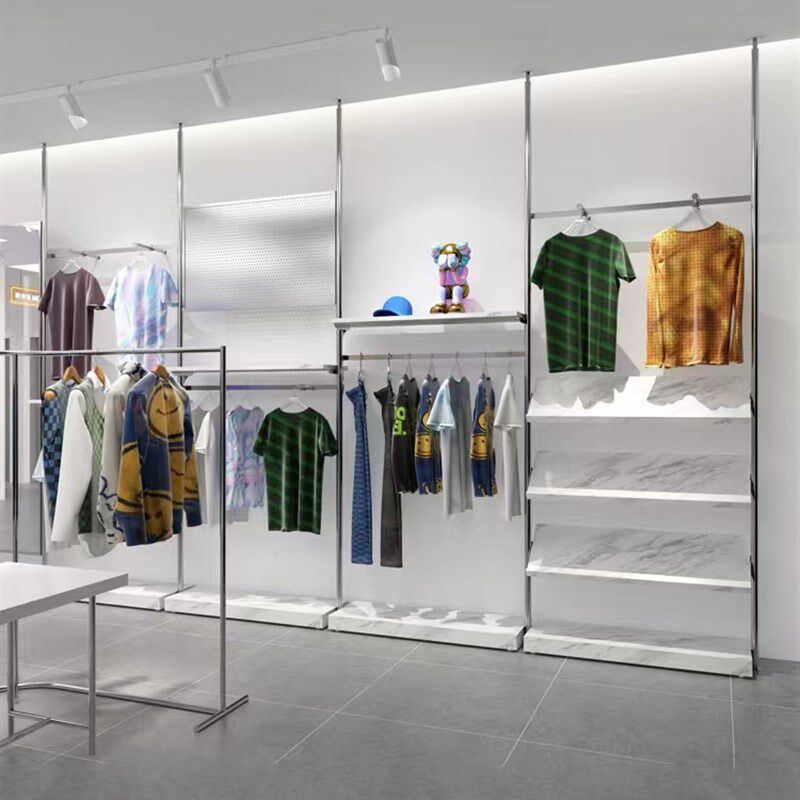 不锈钢服装店展示架落地式陈列架天地柱伸缩简约上墙男装挂衣货架