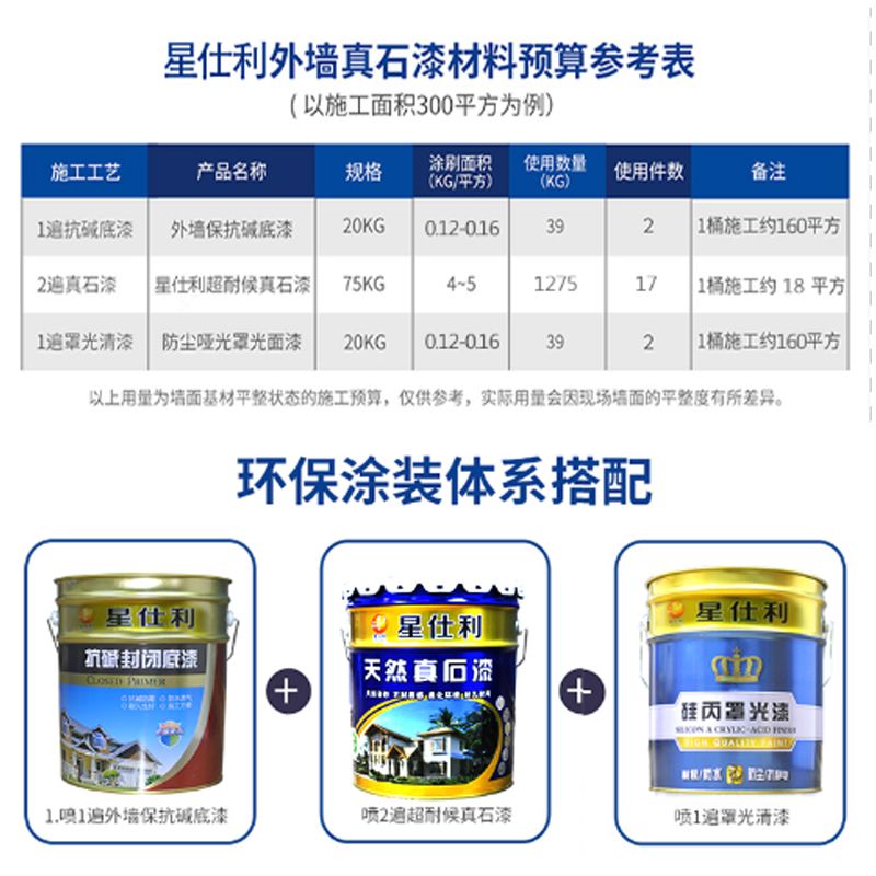 真石漆星仕利墙抗碱耐候封闭防水漆白色透明同色底分格画线黑油性