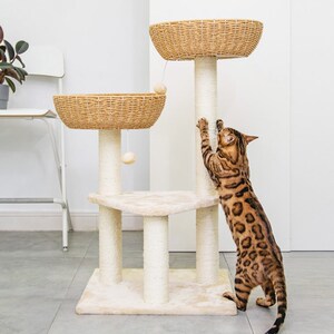 芝小麻日式藤编猫爬架猫窝一体猫树猫抓板猫跳台不占地剑麻猫抓柱