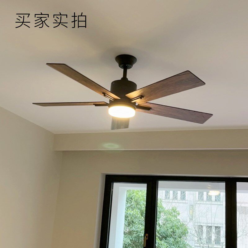 静音木叶吊扇灯简约复古工业风电扇灯客厅餐厅风扇灯北欧风扇吊灯