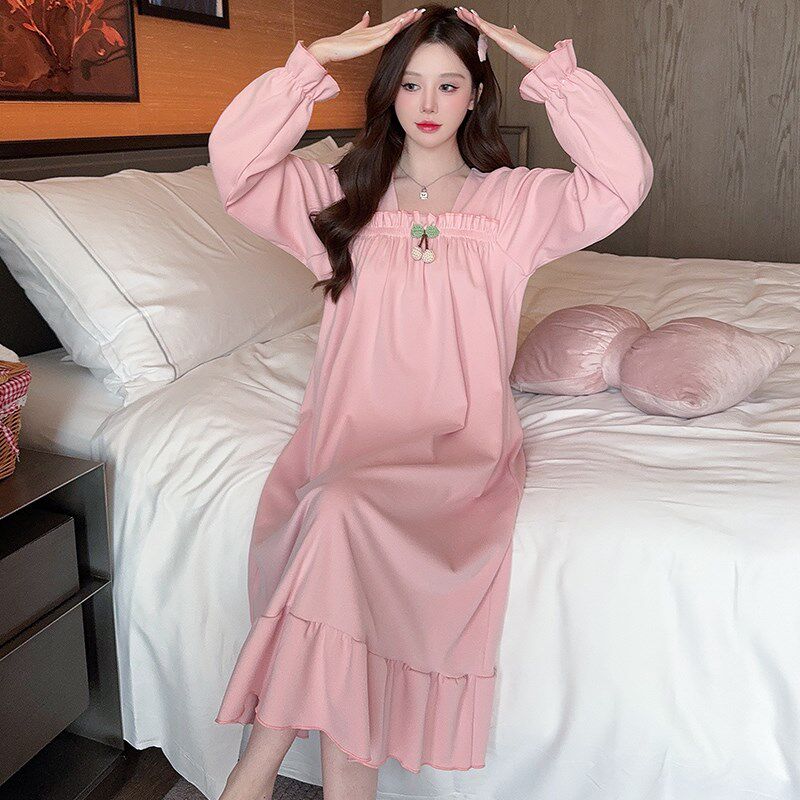德绒睡裙女春秋甜美公主风大码220斤长款秋冬保暖宽松孕妇连衣裙
