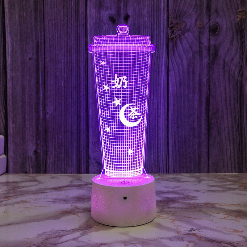 创意奶茶杯3d小夜灯usb插电卧室床头台灯酒吧台氛围灯创意礼品灯