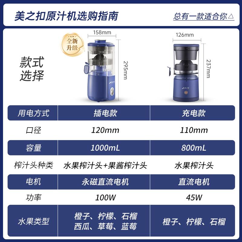 美之扣石榴榨汁机电动家用便携式汁渣分离橙汁机多功能石榴榨汁器