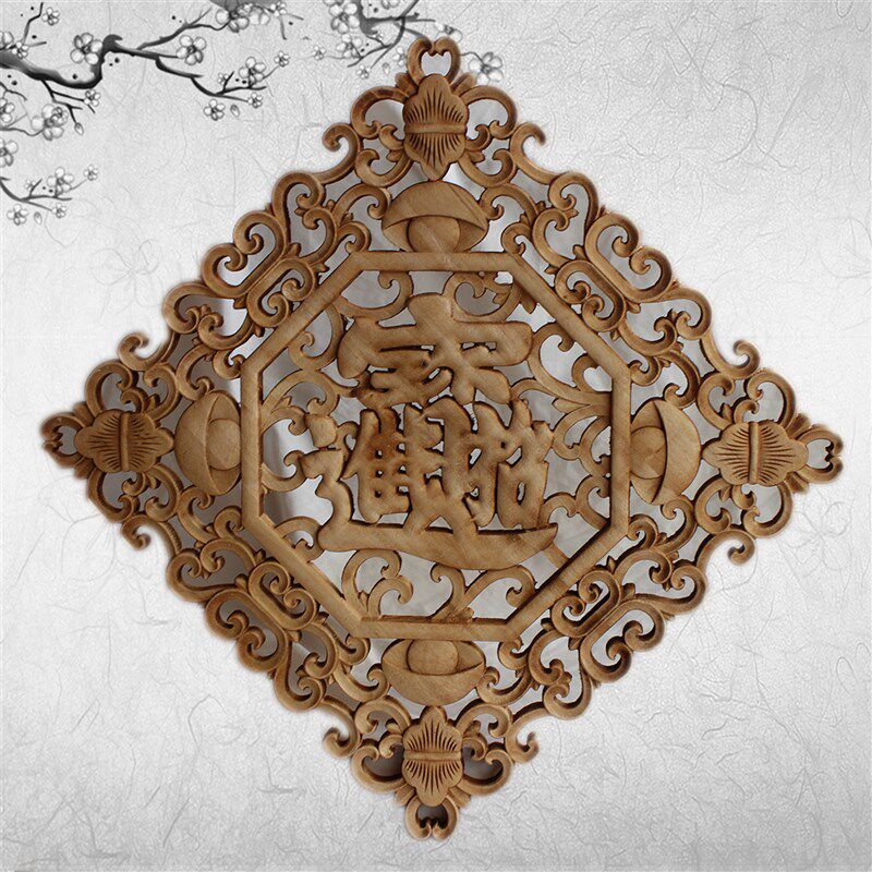 东阳木雕中式仿古花格装饰画实木镂空雕刻圆形壁挂件福字客厅花鸟