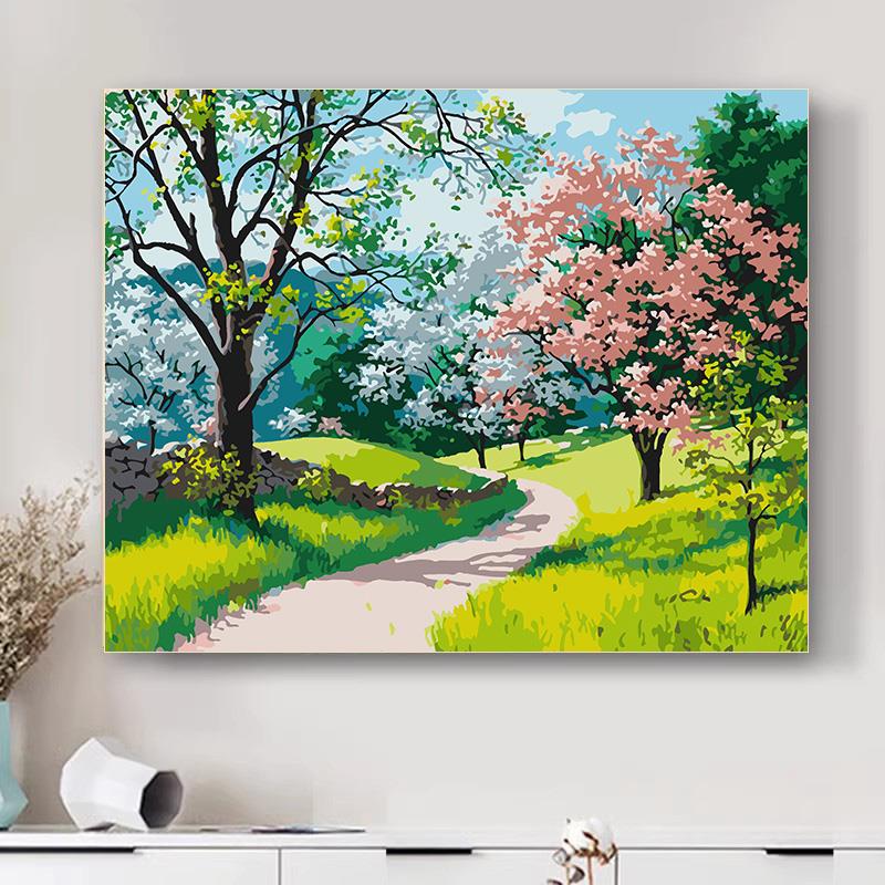 数字油画DIY填色套装春日田园风景手工水彩画创作材料包
