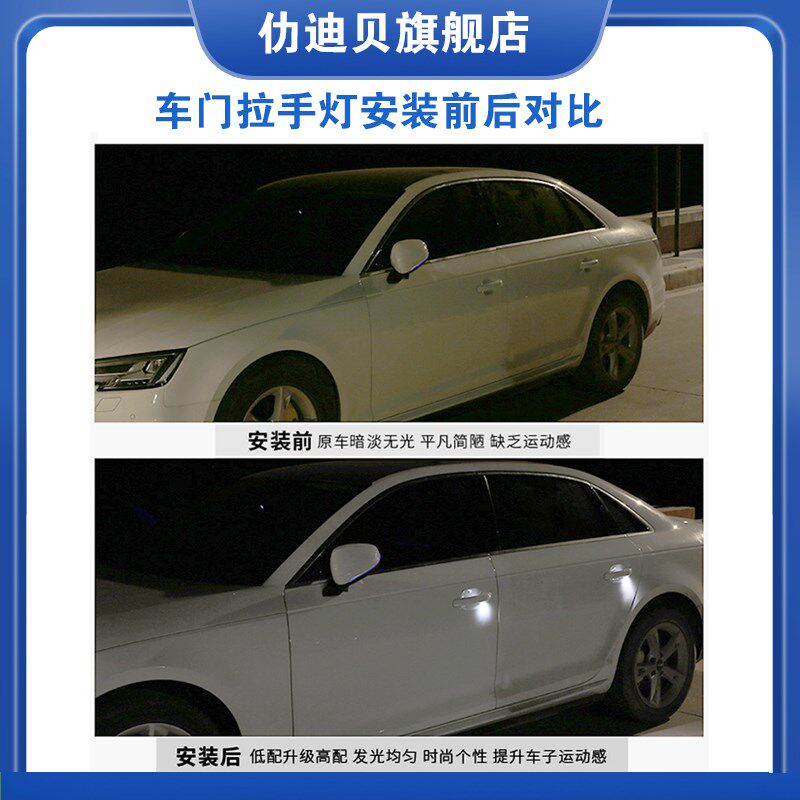 新款奥迪A4LA5Q5LA6L改装高配车门外拉手灯前后门把手氛围迎宾灯