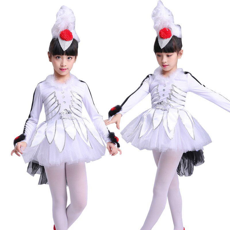 六一儿童仙鹤与女孩演出服小鸟卡通舞蹈服幼儿动物丹顶鹤表演服装