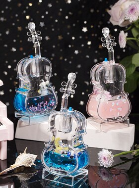 水晶小提琴摆件创意宇航员发光入油卡通节日桌面网红饰品音乐礼品
