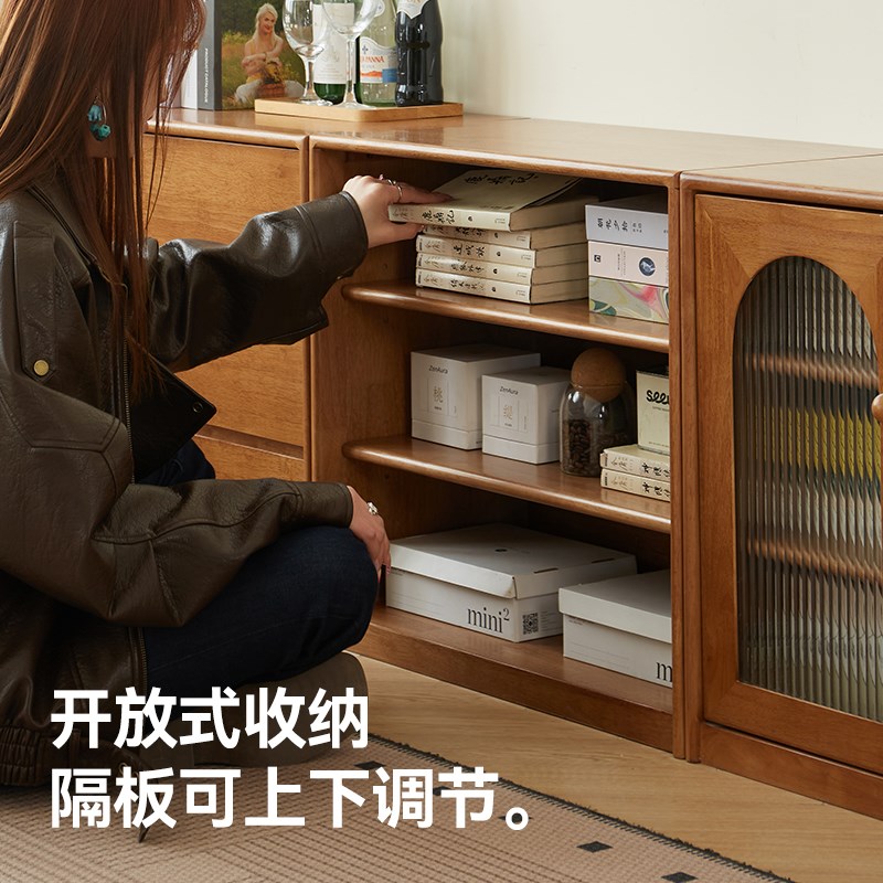 实木书柜自由组合模块柜客厅落地收纳柜家用矮柜储物柜斗柜电视柜