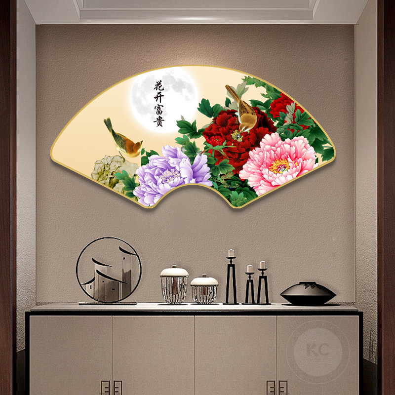 新中式玄关装饰画富贵牡丹花客厅茶室挂画入户走廊餐厅背景墙壁画