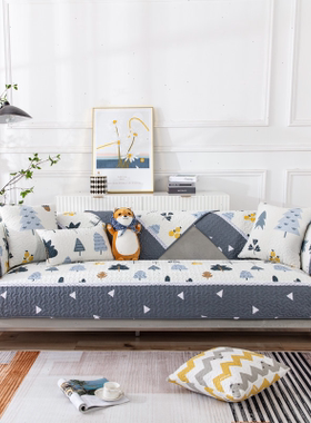 北欧沙发垫全棉四季通用2024新款防滑皮坐垫三座一贵妃套罩盖布巾