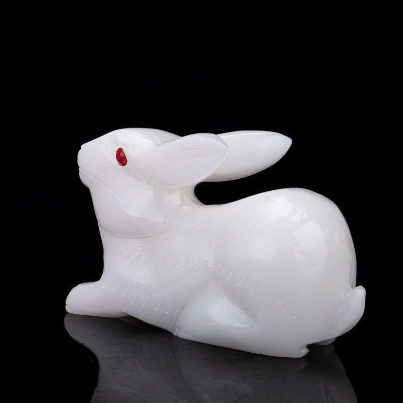 天然白玉石兔子摆件玉兔呈祥生肖兔吉祥家居玄关客厅创意送礼品