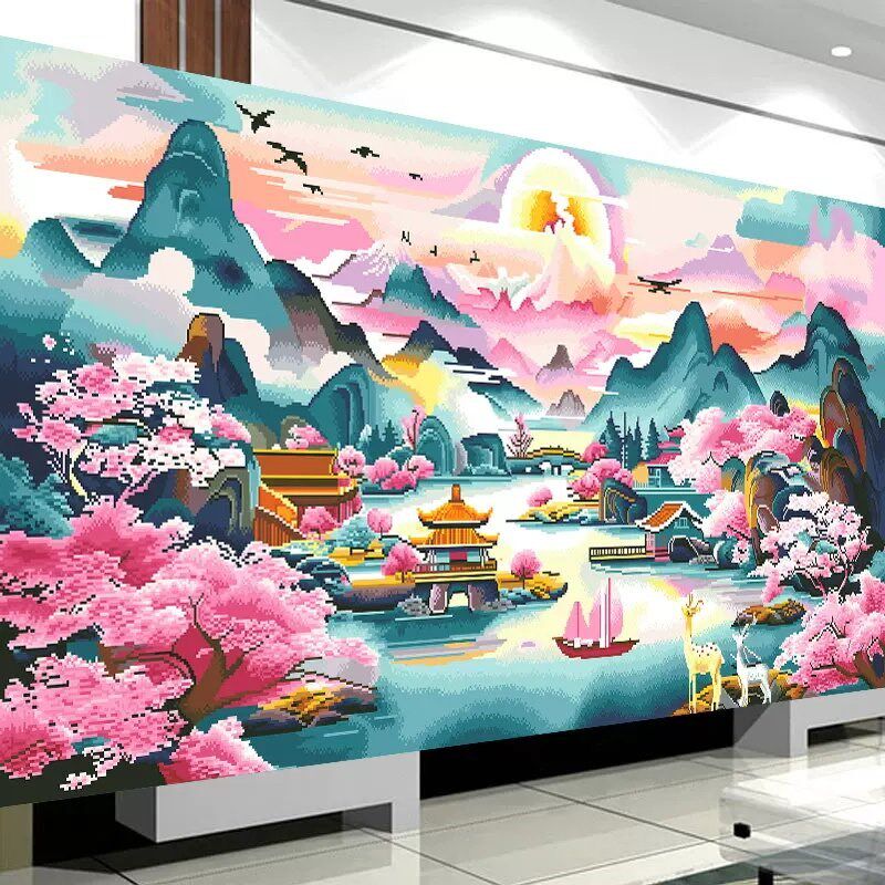 2024年新款钻石画满钻发财鹿手工5d砖石画贴钻十字绣客厅风景大画