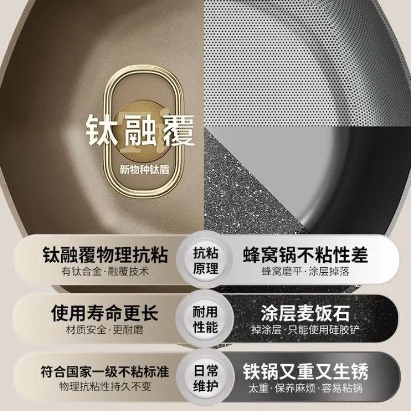 有钛八角炒锅家用炒菜锅不粘锅加深平底锅煎炒锅电磁炉用涂层蜂窝