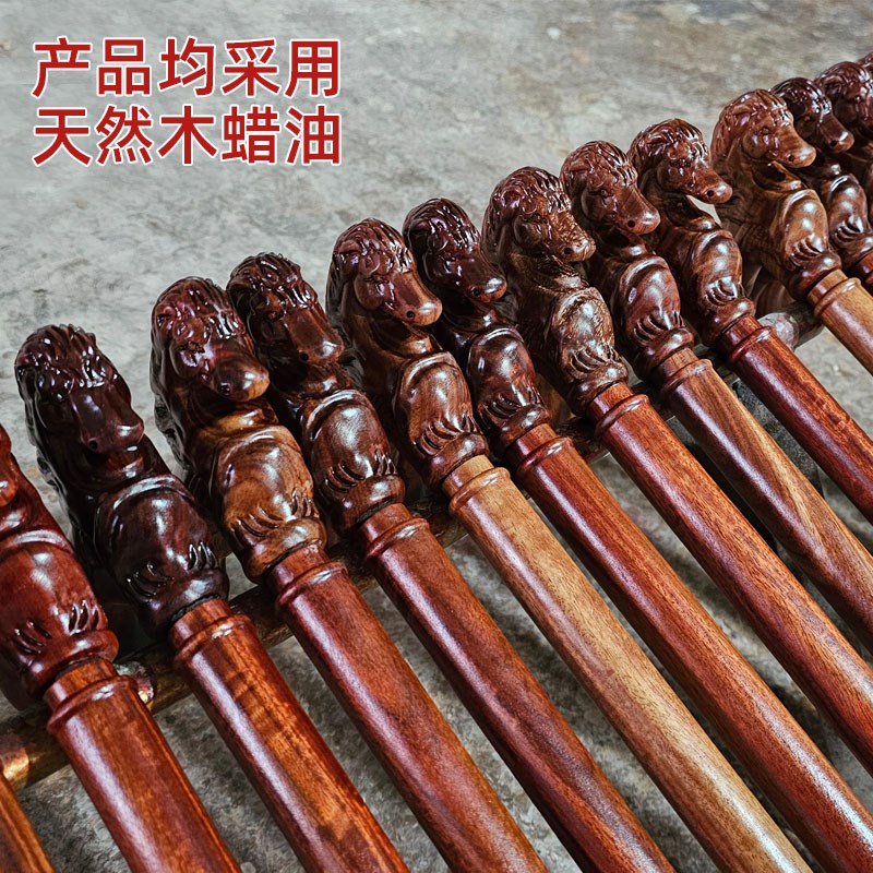 轻便实木拐杖老人拐杖手棍手杖高端檀木胶头马头拐杖手柄头捌杖