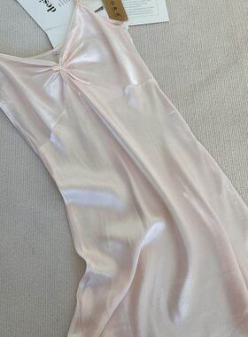 俏皮可爱女士夏季真丝素绉缎吊带睡裙桑蚕丝丝绸裙子居家裙子舒适